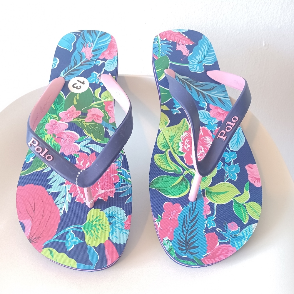 Polo by Ralph Lauren Men's Floral Flip Flops Size 13D